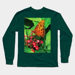 Butterflies - Orange Butterfly on Kalanchoe Long Sleeve T-Shirt